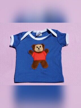 Vintage 80s Model T Blue Ringer Tee with Bear Applique 12m Lap Neck Shirt